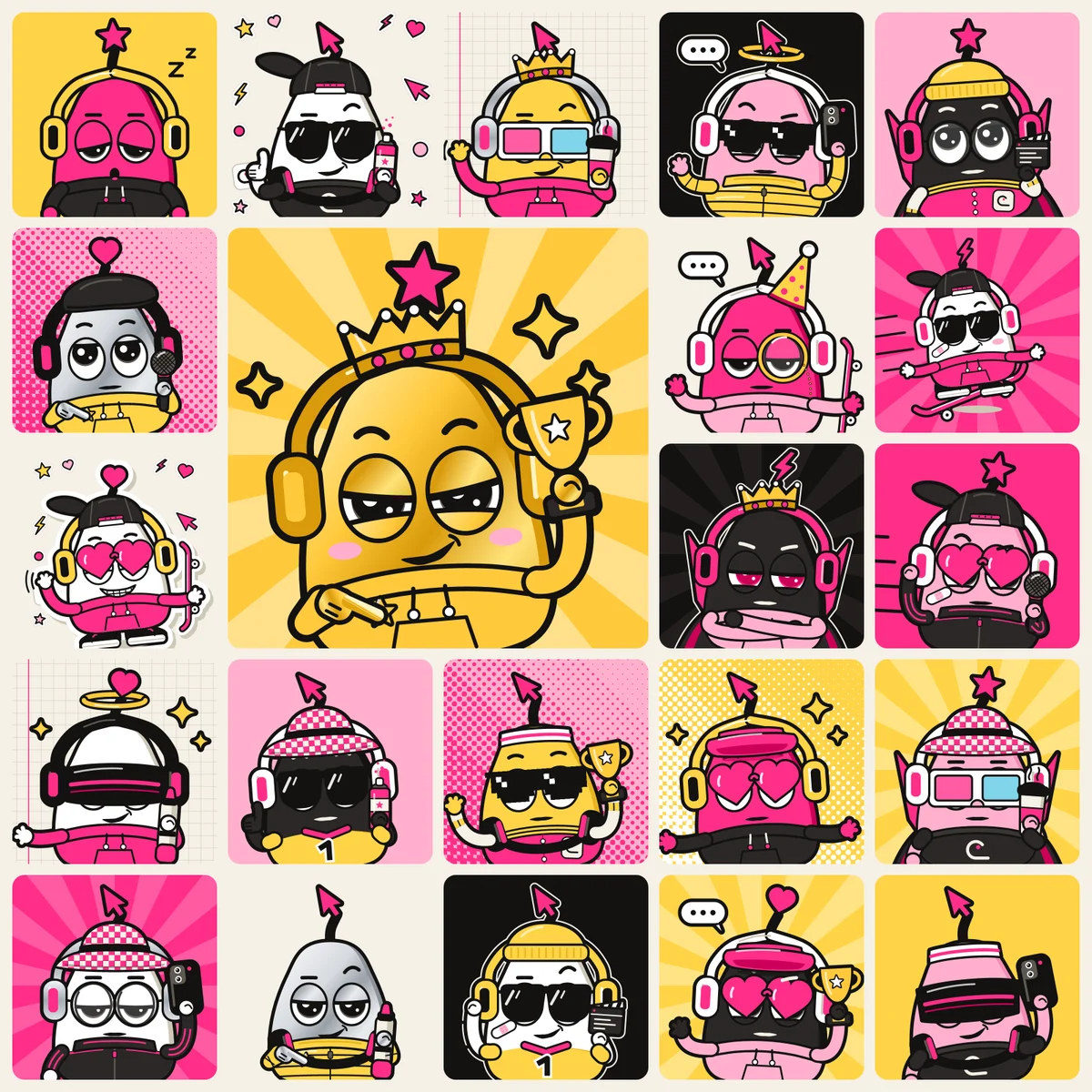 A grid of sample CREATE CAST Bops (sample art, nothing minted yet)