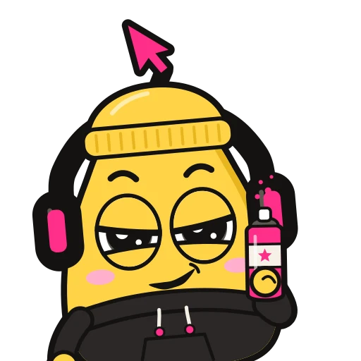 A butter-yellow Bop in a beanie, holding a spray can