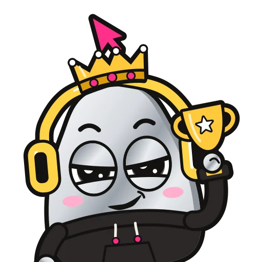 A chrome Bop with a crown, holding a trophy